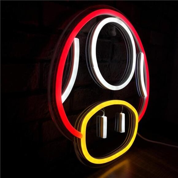 Super Mario Mushroom LED Neon Light Red Game Sign Room Decor Nintendo Retro NES - Picture 3 of 7